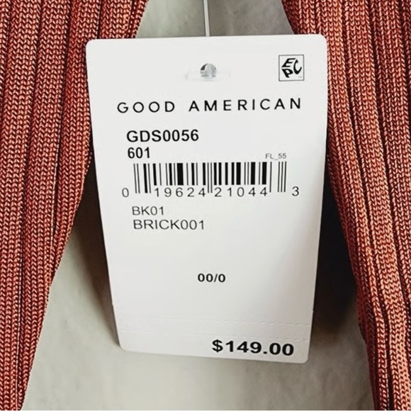 Good American Collared Long Sleeve Ribbed Midi Dress size 00/0 Brick - Picture 7 of 7